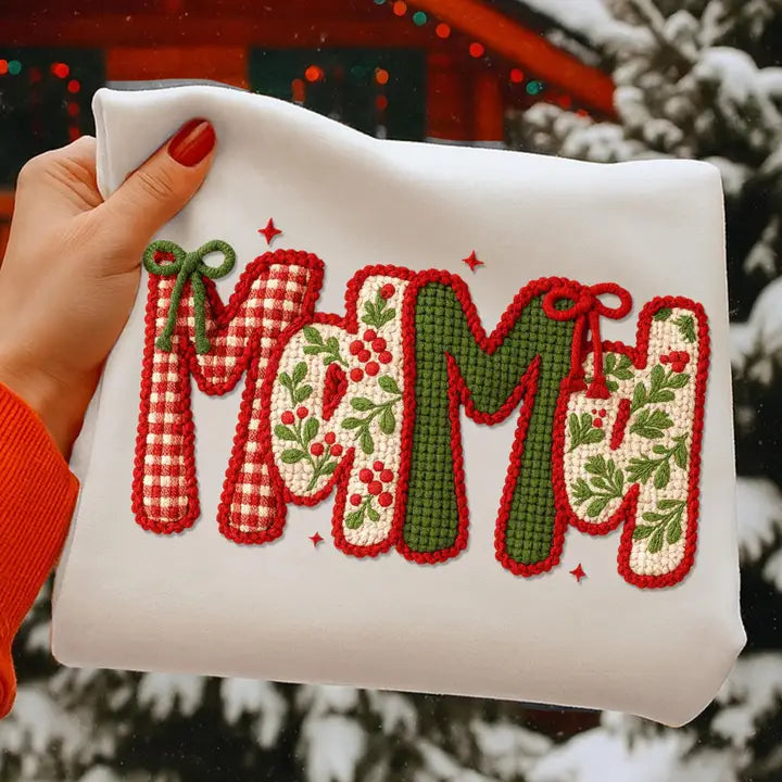 Faux Yarn Crochet Christmas Mama Shirt, Retro Xmas