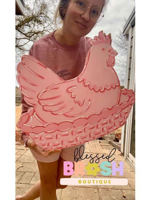 Vintage “Hen on a Nest” Inspired Door Hanger | Hand-Painted