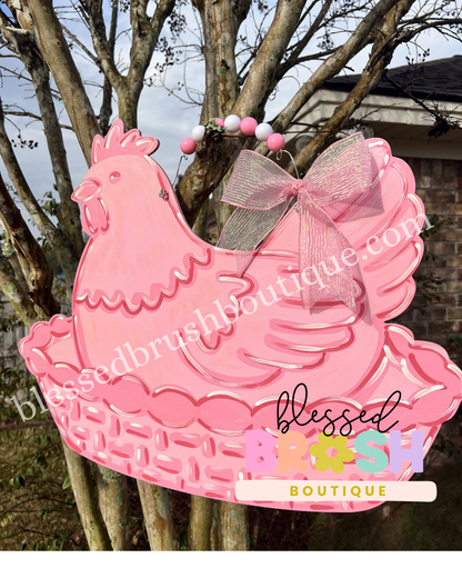 Vintage “Hen on a Nest” Inspired Door Hanger | Hand-Painted