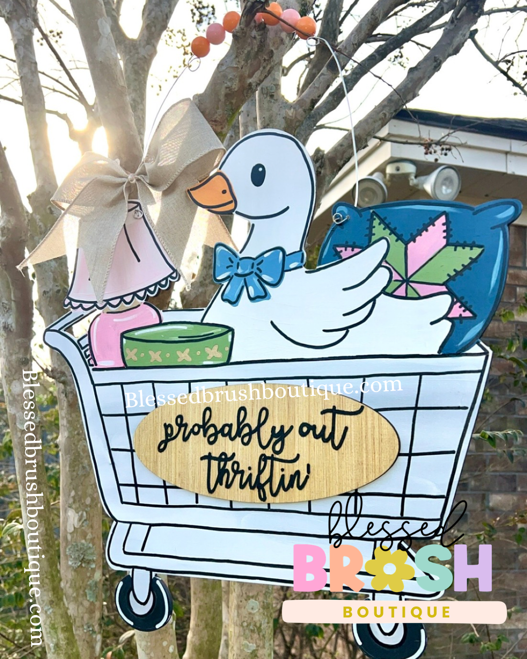 Probably Out Thriftin’ Door Hanger | Hand-Painted