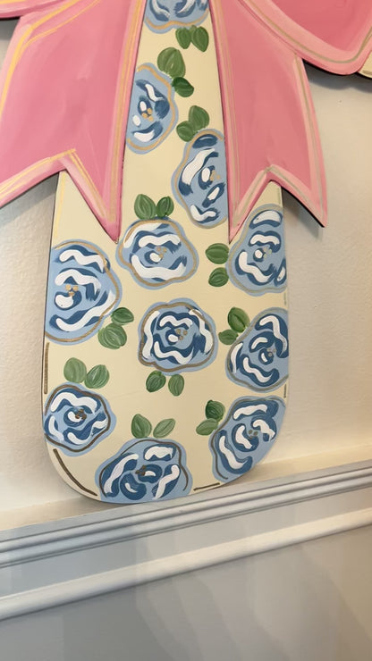 Coquette Pink Bow Floral Cross Door Hanger